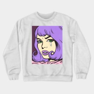 Purple Bangs Crying Comic Girl Crewneck Sweatshirt